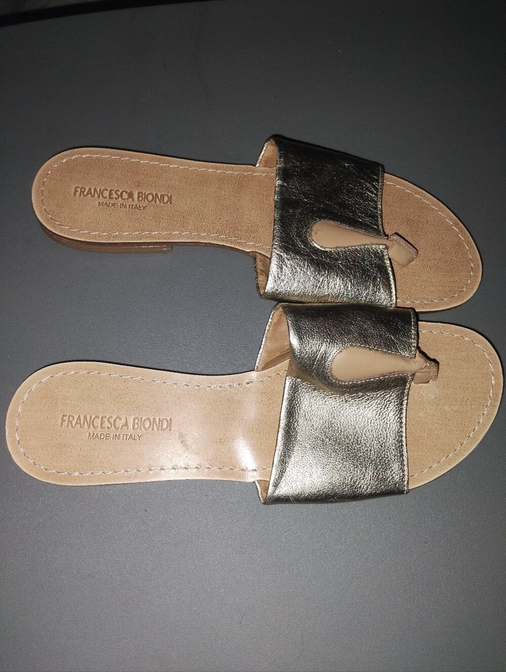 Francesca Biondi Gold Leather Slide Sandals size 7.5r - 8n